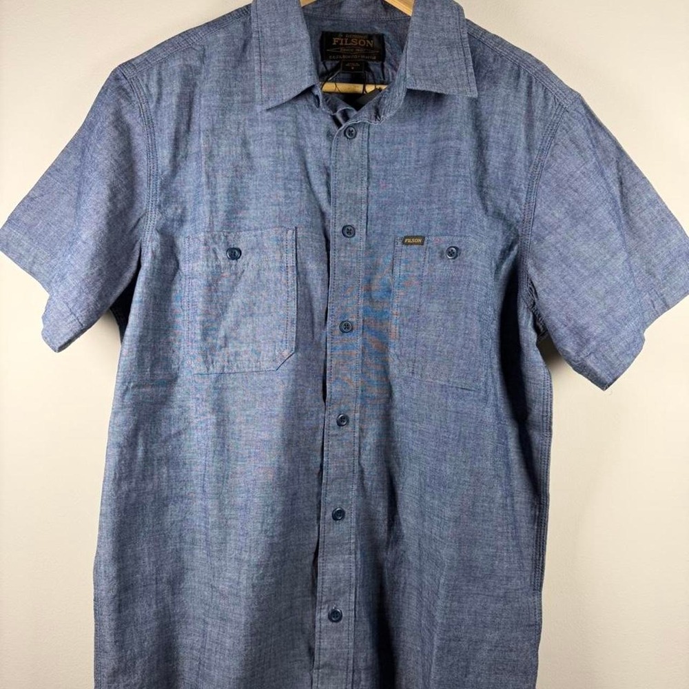 Filson chambray shirt with embroidered boat graphic